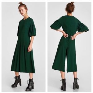 Zara Voluminous Sleeved Dark Green Jumpsuit